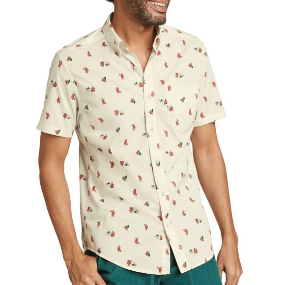 New! Sasquatch Eddie Bauer Button Down Short Sleeve Shirt Bigfoot Hiking Camping - Picture 1 of 3